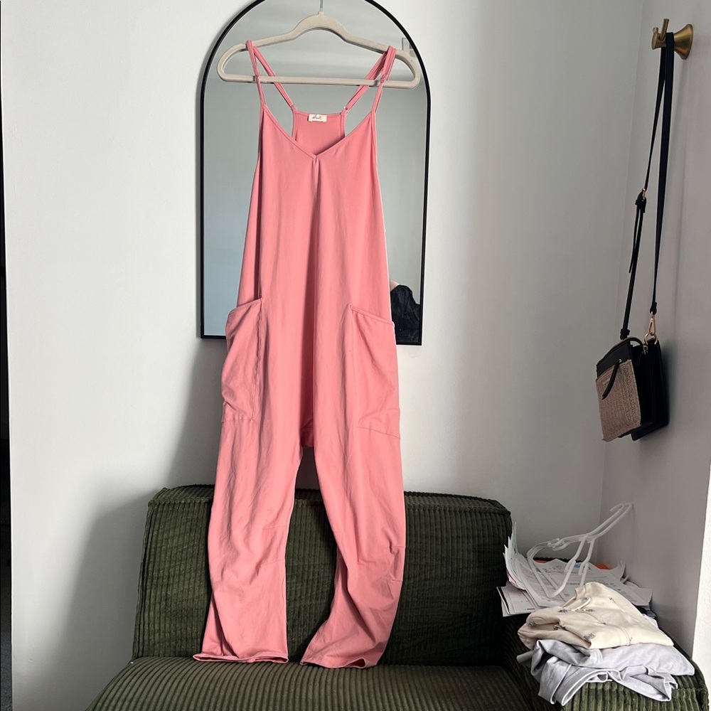 🎊5/$50 Casual Pink Wide-Leg Strappy Jumpsuit with Pockets